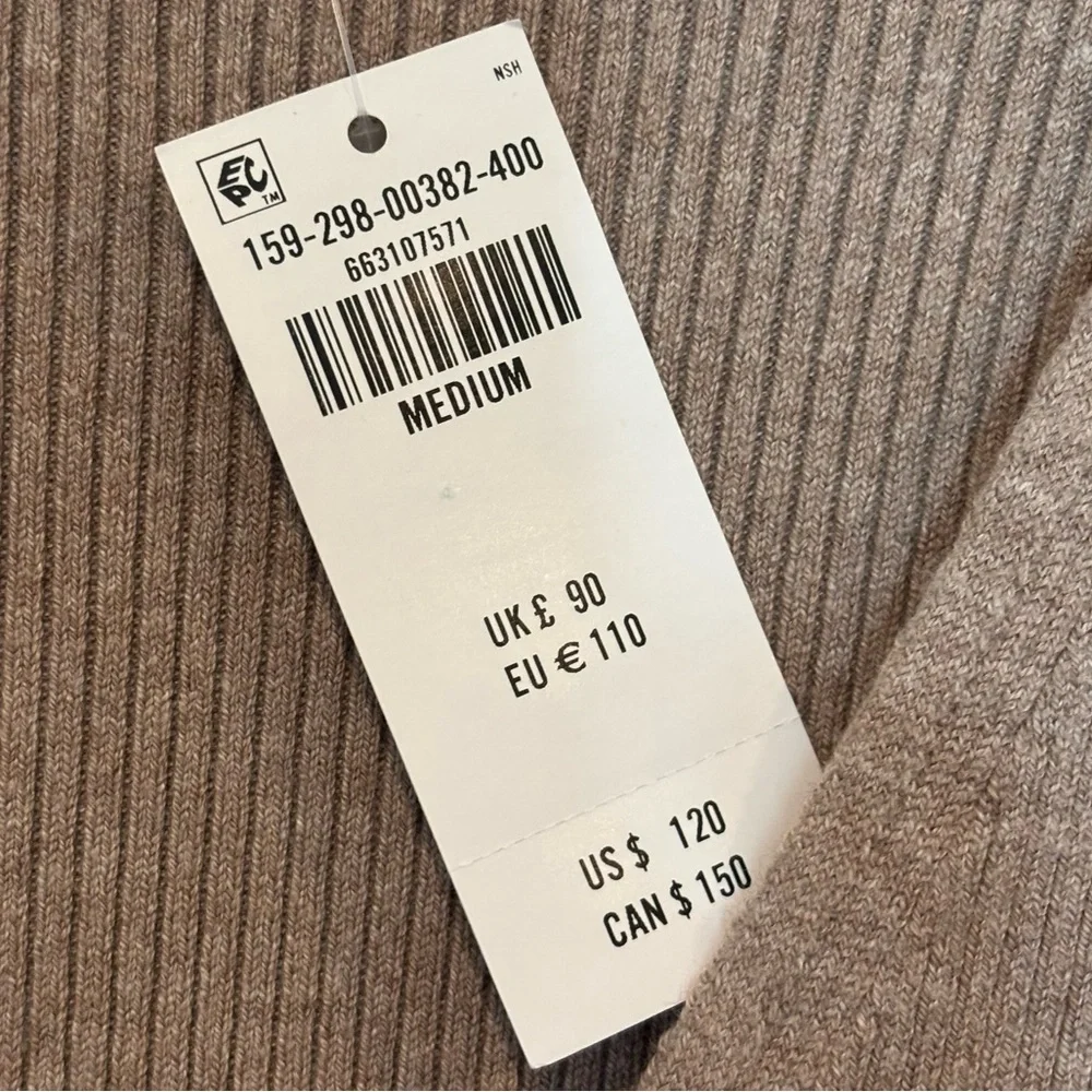 NWT Abercrombie & Fitch Tan Ribbed Knit V-neck Long Sleeve Maxi Dress M